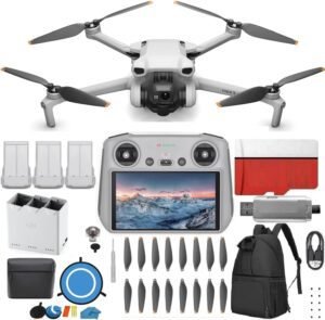 DJI Mini 3 Drone (DJI RC) - & Fly More Kit Lightweight and Foldable 34-min Flight Time Camera Drone Bundle with Built in Monitor, with 128 GB SD, 3.0 USB Card Reader, Landing Pad, Backpack and More
