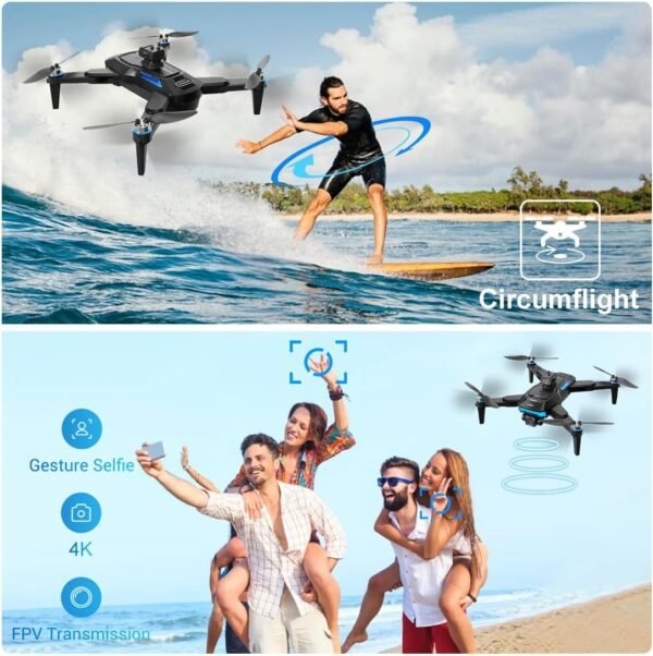 Brushless Motor Drones with 4k Camera, with 5G FPV Parameter display Handle,Quadcopter with Voice Gesture Control, Optical Flow Positioning, 360° Flip, Waypoint Fly,2 Batteries.
