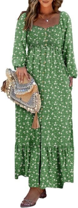 Dokotoo Summer Dresses for Women 2025 Boho Floral Smocked Sq...