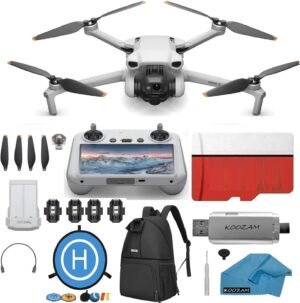 DJI Mini 3 Drone with DJI RC Screen remote Kit Camera Drone Bundle, with 128 GB SD, 3.0 USB Card Reader, Landing Pad, Backpack, Strobe lights and More