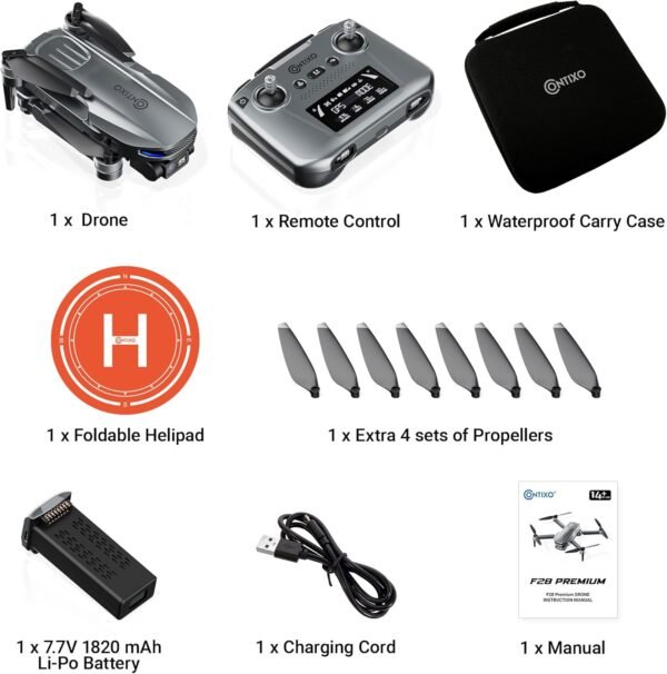 718tMXpFnVL._AC_SL1500_.jpg Contixo F28 Premium Two-Axis Gimbal Drone for Adults – 4K Zoom Camera, Brushless Motor, 23 Min Flight, Accurate GPS, Auto Return, Follow Me, 110° Wide-Angle FPV, Portable Foldable Drone for Beginners