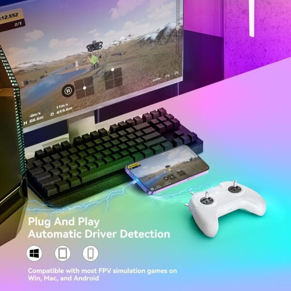 71DQX-nO05L._SL1500_.jpg FPV Flight Simulator Controller for DJI Virtual Flight, 8-Channel Realistic Drone Training Controller for VelociDrone, Liftoff, DRL, and More, Plug-and-Play for Mobile Phone & PC Gift for Kids & New Pilots