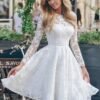 Boho Long Sleeve Wedding Dresses for Bride Short Lace Weddin...