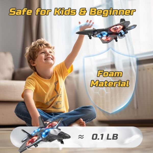 Foam Drone RC Airplane for Kids and Beginners, Remote Control Plane Fighter Jet with Light, Auto Hovering, 360° Flip and 2 Batteries (16 Mins)