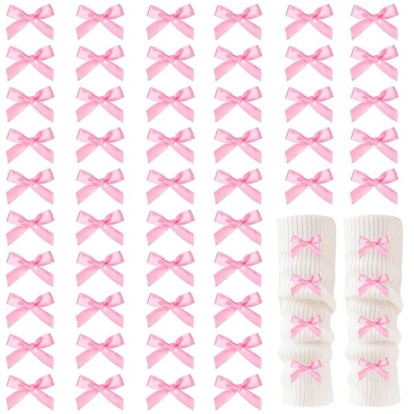 30PCS Pink Ribbon Bow Charms for Junk Socks,1.37 Inch Mini S...