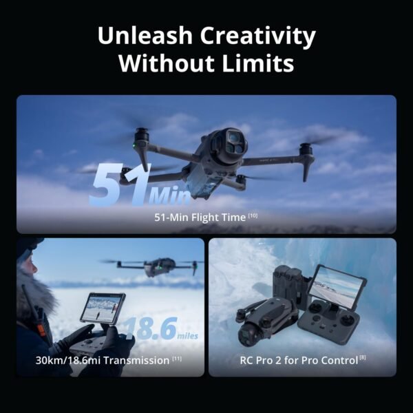 71KckZzUiIL._AC_SL1500_.jpg DJI Mavic 4 Pro Drone with Fly More Combo – 6K60 HDR, 100MP, 51-Min Max Flight Time, 18.6-Mile Range, ActiveTrack 360 Subject/Vehicle Tracking, Omnidirectional Avoidance Bundle with 128GB Memory, Backpack + More