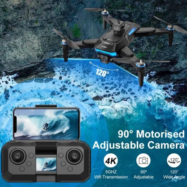 Brushless Motor Drones with 4k Camera, with 5G FPV Parameter display Handle,Quadcopter with Voice Gesture Control, Optical Flow Positioning, 360° Flip, Waypoint Fly,2 Batteries.