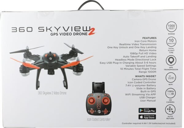 Vivitar - 360 Skyview GPS Video Drone, Camera & Stabilized Aerial Footage (Orange/Black)