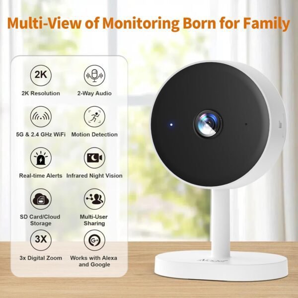 [5G & 2.4G] 2K Indoor Security Camera for Bedroom, Pet/Dog/B...
