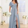 TORYEMY Womens Chiffon Bridesmaid Dresses with Sleeves Slit ...