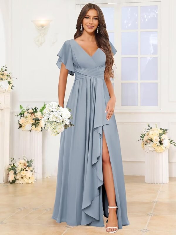TORYEMY Womens Chiffon Bridesmaid Dresses with Sleeves Slit ...