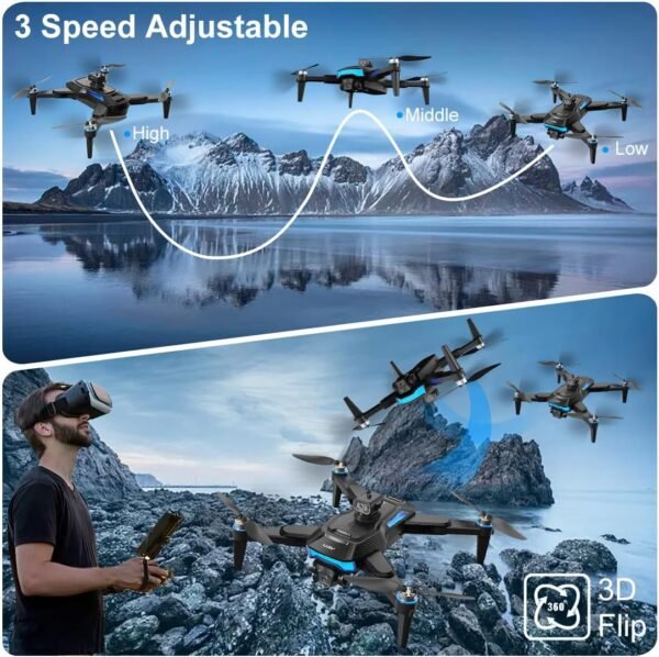 Brushless Motor Drones with 4k Camera, with 5G FPV Parameter display Handle,Quadcopter with Voice Gesture Control, Optical Flow Positioning, 360° Flip, Waypoint Fly,2 Batteries.