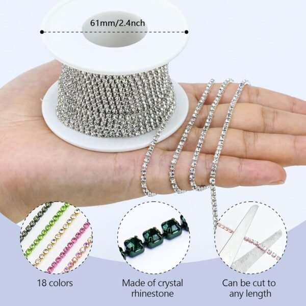 Dowarm 10 Yards 2MM Crystal Rhinestone Close Chain Trim for ...