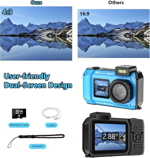 UHD 8K Underwater Camera, 70MP 33FT WiFi Waterproof Digital ...