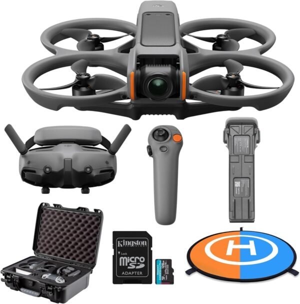 DJI Avata 2 Fly More Combo (Single Battery) with Avata 2 Custom Molded Hard Case, Double-Sided Drone Landing Pad with Carrying Case, and 128GB MicroSD Card Bundle (4 Items)