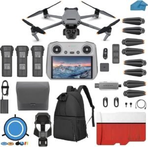 DJI Mavic 3 Pro with Fly More Combo DJI RC, Flagship Triple-Camera Drone with 4/3 CMOS Hasselblad Camera, with 3 Batteries, Charging Hub, 128 GB Micro SD Card Landing Pad, Waterproof Backpack and More
