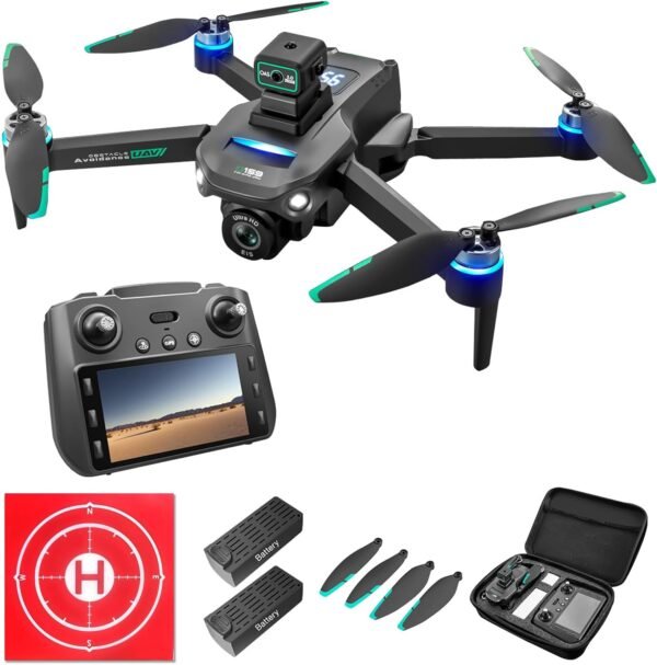GPS Drone with 5.9 Inch Screen Controller, Landing Pad, 4k Dual Camera,Auto Return,Obstacle Avoidance, Optical Flow Mode,5G Drone,2 Battery 40 Mins Flight, Drones for Beginner (Black)