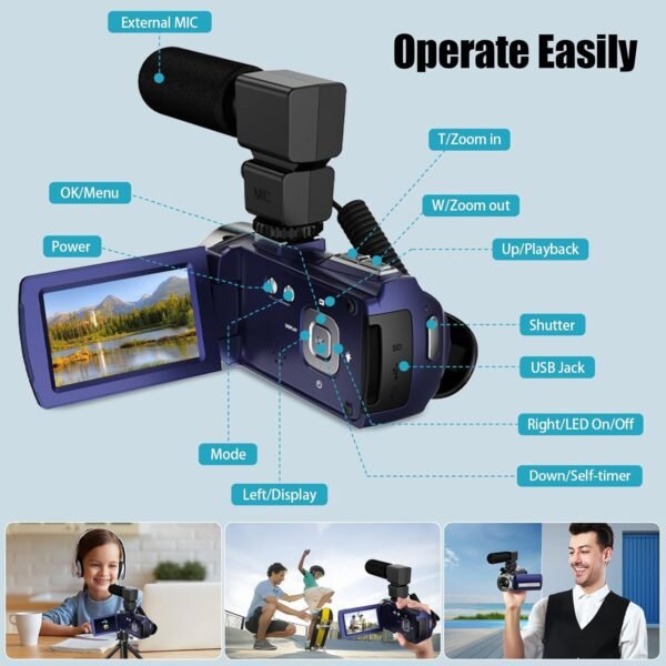 Video Camera Camcorder FHD 1080P 36MP YouTube Vlogging Camer...
