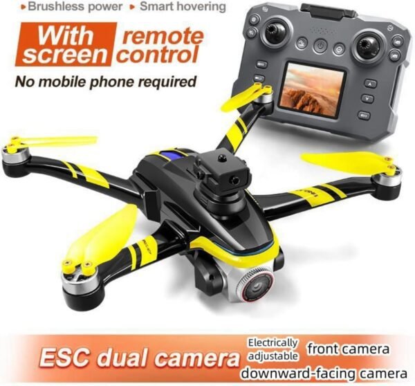 71eKY-xJDYL._AC_SL1500_.jpg RC Drone With Screen On Controller, 1080P Dual Camera, Optical Flow Hover, LED Lights, Speed Adjustment, Gravity Sensor, Brushless Motor, Trajectory Flight, 360 Degree Flip, APP Control, Headless Mode, One-Key Takeoff/Landing, Obstacle Avoidance, Impact-Resistant ABS Shell, 2 Batteries, Memory Card, Card Reader, Handbag , Beginner-Friendly FPV Remote Control Quadcopter (White Red)