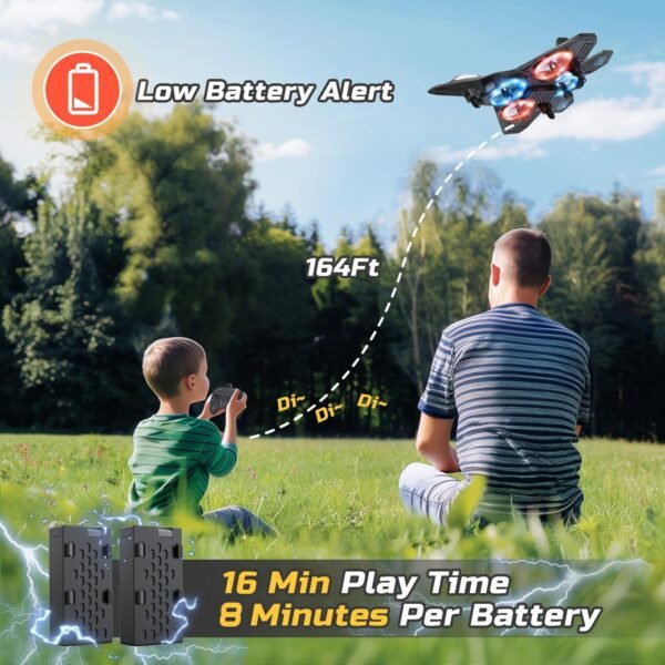 Foam Drone RC Airplane for Kids and Beginners, Remote Control Plane Fighter Jet with Light, Auto Hovering, 360° Flip and 2 Batteries (16 Mins)