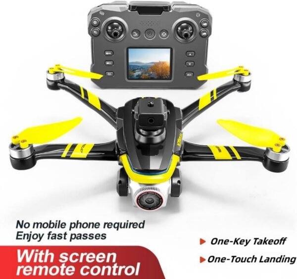 71ikjybMbWL._AC_SL1500_.jpg RC Drone With Screen On Controller, 1080P Dual Camera, Optical Flow Hover, LED Lights, Speed Adjustment, Gravity Sensor, Brushless Motor, Trajectory Flight, 360 Degree Flip, APP Control, Headless Mode, One-Key Takeoff/Landing, Obstacle Avoidance, Impact-Resistant ABS Shell, 2 Batteries, Memory Card, Card Reader, Handbag , Beginner-Friendly FPV Remote Control Quadcopter (White Red)