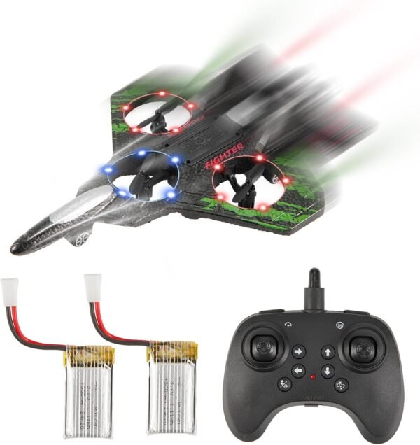 Remote Control Drone for Kids,2.4Ghz Foam RC Airplanes Helicopter Quadcopter with Auto Hovering,360° Flip,Gravity Sensing,Stunt Roll,Cool Light,2 Battery,Gifts for 6-12 Kids Boys (Green)