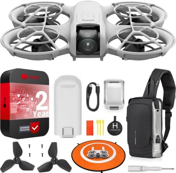 DJI Neo Drone 4K UHD Mini Quadcopter for Adults, 135g Self Flying Drone that Follows You, Palm Takeoff, AI Subject Tracking, QuickShots, (Controller-Free) Bundle with Deco Gear Accessories