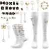 2 Pairs White Slouch Socks with 21 Pcs Sock Charms Pins Jewe...