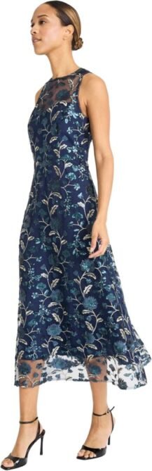 Maggy London Women's Sleeveless High Neck Illusion Hem Lace ...