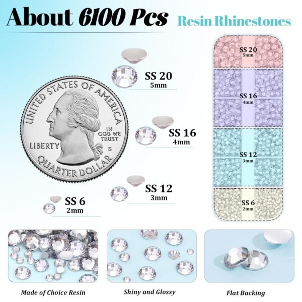 6100Pcs Resin Rhinestones for Crafting with 2Pcs 10ml B7000 ...