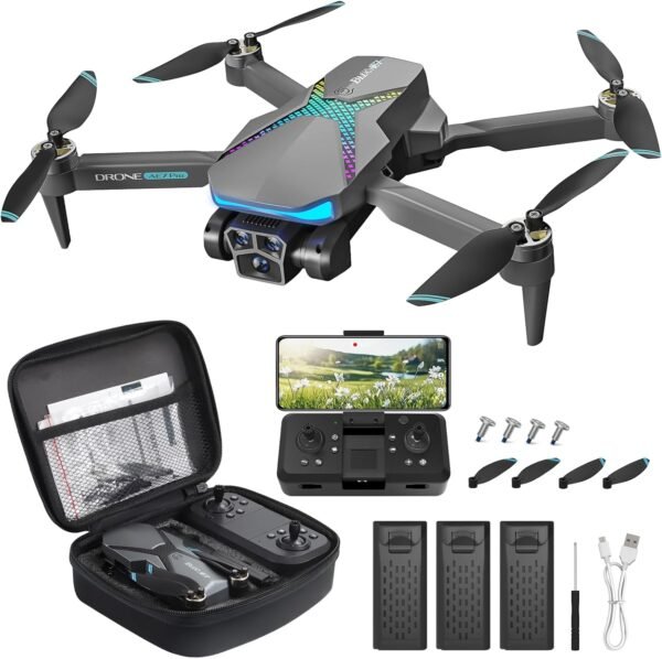 Drone with Camera for Adults, 1080P FPV Drones for kids and Beginners with Brushless Motors, Upgrade Altitude Hold, 90° Adjustable Lens, Gestures Selfie, 60 Mins Fly Time