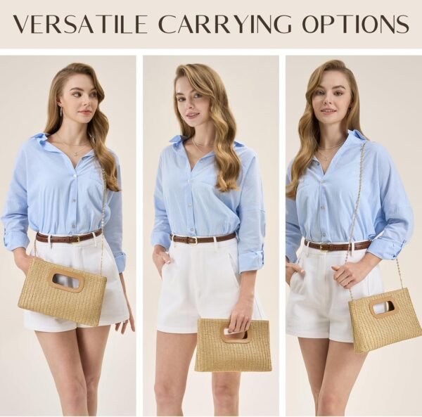 Chic Straw Clutch Purses for Women with Top Handle Summer Ba...