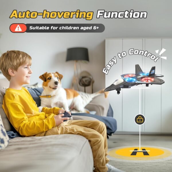Foam Drone RC Airplane for Kids and Beginners, Remote Control Plane Fighter Jet with Light, Auto Hovering, 360° Flip and 2 Batteries (16 Mins)