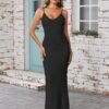 Women's Sexy V Neck Bodycon Maxi Dress Spaghetti Strap Ruffl...