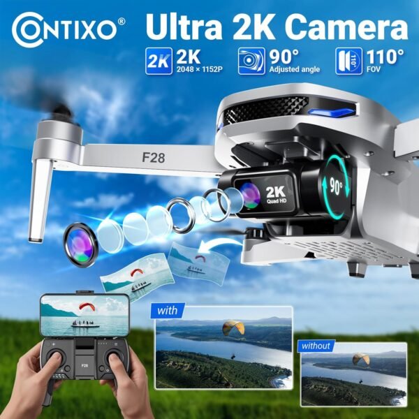 818L3HQqc2L._AC_SL1500_.jpg Contixo F28 2K Camera Drone for Adults – GPS Auto Follow, Foldable FPV Drone with One-Button Return, Orbit, Waypoint, Selfie Mode, 26 Min Flight Time, No FAA Required, Carry Case Included