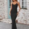 Women's Sexy V Neck Bodycon Maxi Dress Spaghetti Strap Ruffl...