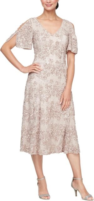 Alex Evenings Women's Midi Stretch Lace & Sequin Formal Dres... Alex Evenings Women's Midi Stretch Lace & Sequin Formal Dres...