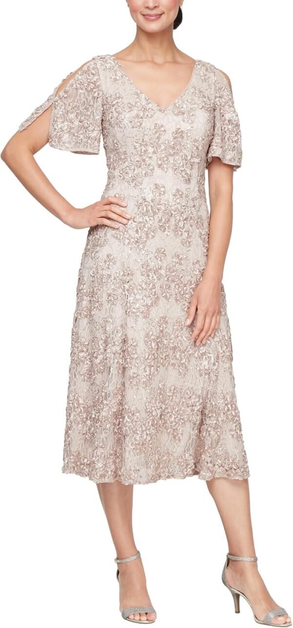 Alex Evenings Women's Midi Stretch Lace & Sequin Formal Dres...