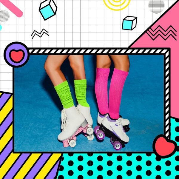 JenPen 2 Pairs Neon Slouch Socks for Women 80s 90s Scrunch S...