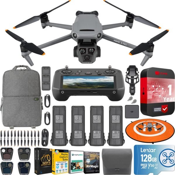 DJI Mavic 3 Pro Drone Quadcopter with RC Pro Remote (High-Bright Screen) Fly More Combo 4/3 CMOS Hasselblad Camera, 43Min Flight Time, 4 Batteries, Filters Bundle with Deco Gear Backpack& Accessories