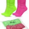 JenPen 2 Pairs Neon Slouch Socks for Women 80s 90s Scrunch S...