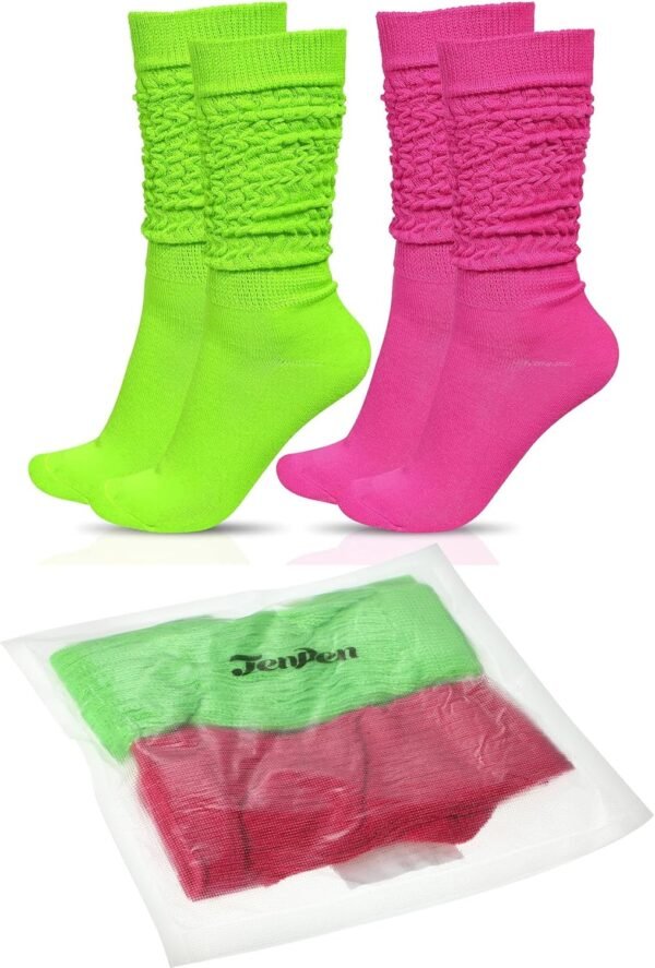JenPen 2 Pairs Neon Slouch Socks for Women 80s 90s Scrunch S...