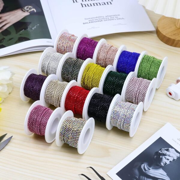 Dowarm 10 Yards 2MM Crystal Rhinestone Close Chain Trim for ...