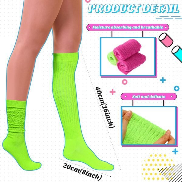 JenPen 2 Pairs Neon Slouch Socks for Women 80s 90s Scrunch S...