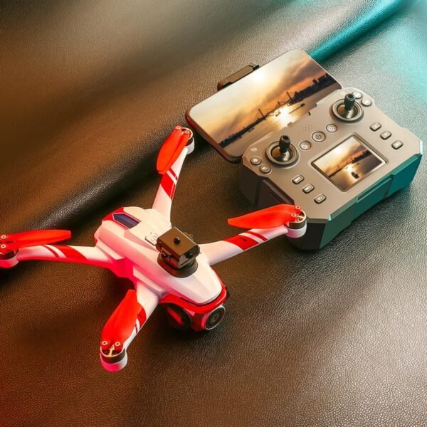 81WCVt8hXQL._AC_SL1500_.jpg RC Drone With Screen On Controller, 1080P Dual Camera, Optical Flow Hover, LED Lights, Speed Adjustment, Gravity Sensor, Brushless Motor, Trajectory Flight, 360 Degree Flip, APP Control, Headless Mode, One-Key Takeoff/Landing, Obstacle Avoidance, Impact-Resistant ABS Shell, 2 Batteries, Memory Card, Card Reader, Handbag , Beginner-Friendly FPV Remote Control Quadcopter (White Red)