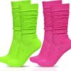 JenPen 2 Pairs Neon Slouch Socks for Women 80s 90s Scrunch S...