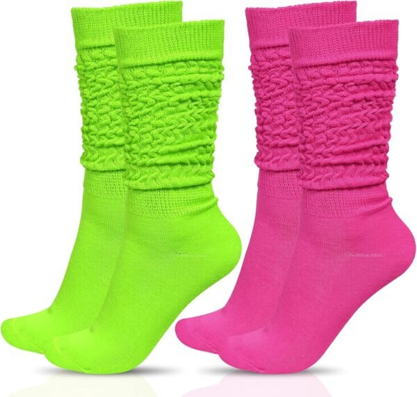 JenPen 2 Pairs Neon Slouch Socks for Women 80s 90s Scrunch S...