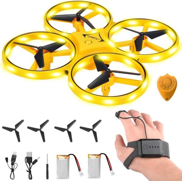 2024 Upgraded Hand Controlled Drone for Kids Small Rc Quadcopter 2024 Upgraded Hand Controlled Drone for Kids Small Rc Quadcopter Aircraft With Smart Watch, Cool LED Remote Control Drone 360° Flips, 3 Modes, 2 Larger Capacity Batteries