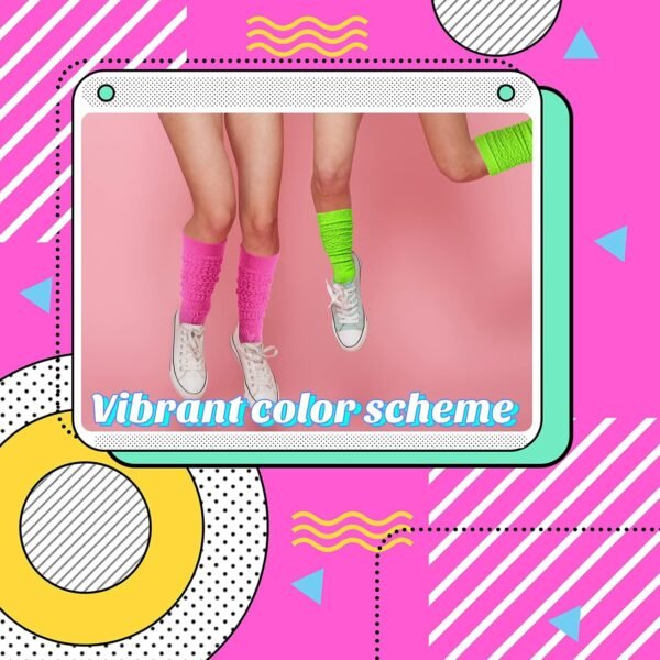 JenPen 2 Pairs Neon Slouch Socks for Women 80s 90s Scrunch S...