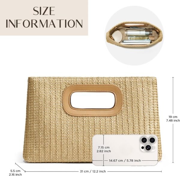Chic Straw Clutch Purses for Women with Top Handle Summer Ba...